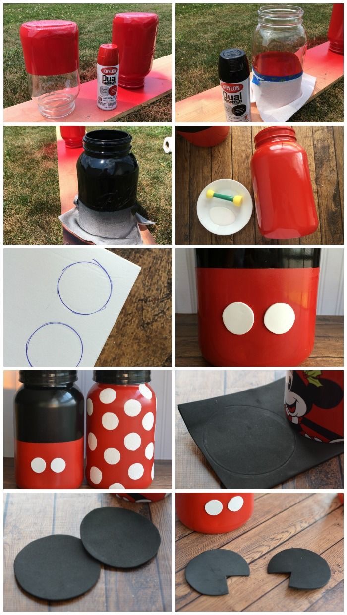 Disney Mickey Mouse Mason Jar Decoupaged Handmade gift Storage/Money Jar 